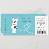 Ticket Boarding Pass Wedding Destination Portugal Kaart (Voorkant / Achterkant)