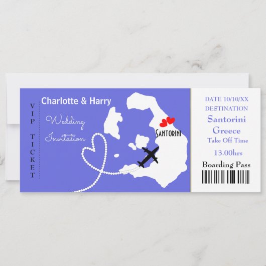 Ticket Boarding Pass Wedding Destination Santorini Kaart (Voorkant)