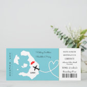 Ticket Boarding Pass Wedding Destination Santorini Kaart (Staand voorkant)