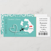 Ticket Boarding Pass Wedding Destination Santorini Kaart (Voorkant / Achterkant)