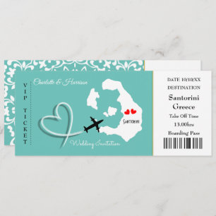 Ticket Boarding Pass Wedding Destination Santorini Kaart