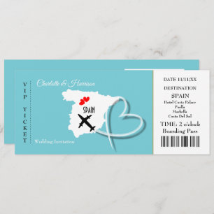 Ticket Boarding Pass Wedding Destination Spain Kaart