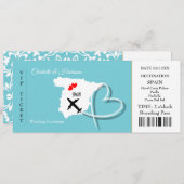 Ticket Boarding Pass Wedding Destination Spain Kaart (Voorkant / Achterkant)
