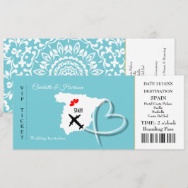 Ticket Boarding Pass Wedding Destination Spain Kaart