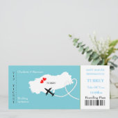 Ticket Boarding Pass Wedding Destination Turkey Kaart (Staand voorkant)