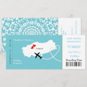 Ticket Boarding Pass Wedding Destination Turkey Kaart (Voorkant / Achterkant)