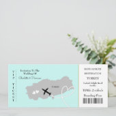 Ticket Boarding Pass Wedding Destination Turkey Kaart (Staand voorkant)