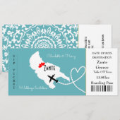 Ticket Boarding Pass Wedding Destination Zante Kaart (Voorkant / Achterkant)