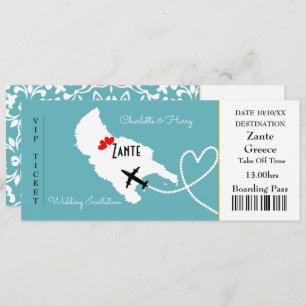 Ticket Boarding Pass Wedding Destination Zante Kaart