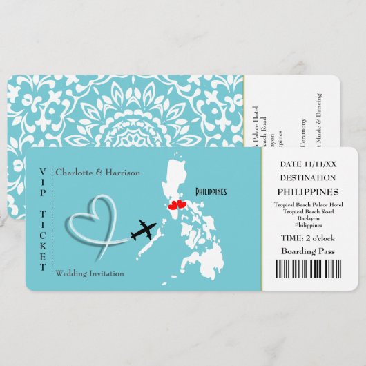 Ticket Boarding Pass Wedding Filipijnen Kaart (Voorkant / Achterkant)