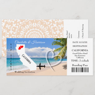 Ticket BoardingPass Wedding Destination California Kaart
