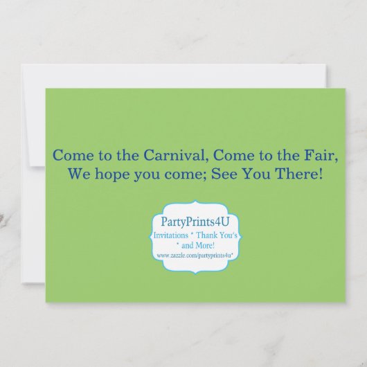 Ticket Booth en Carrousel, Carnival Circus Party Kaart (Achterkant)