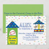 Ticket Booth en Carrousel, Carnival Circus Party Kaart (Voorkant / Achterkant)