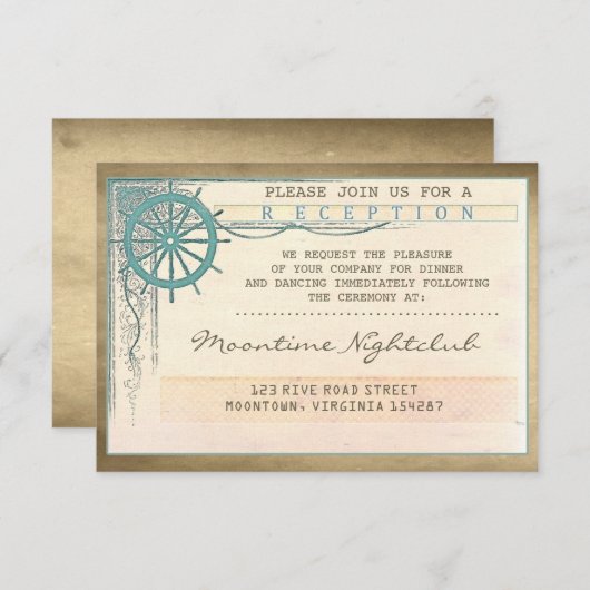 ticket bruiloft oude nautische ontvangstkaart informatiekaartje (Voorkant / Achterkant)