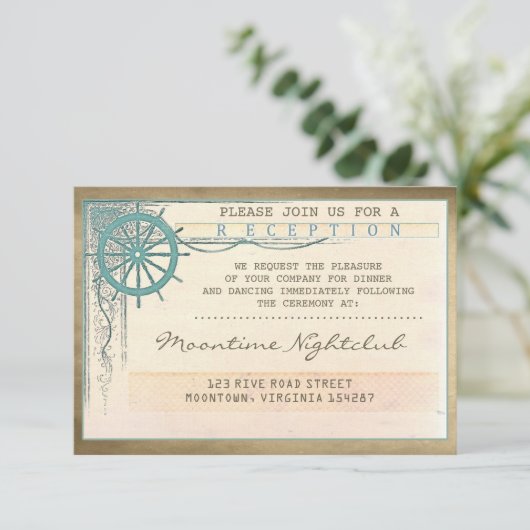  ticket bruiloft oude nautische ontvangstkaart informatiekaartje (Staand voorkant)