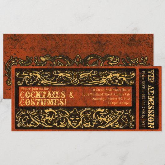 Ticket Cocktails en Kostuums Feest Kaart (Voorkant / Achterkant)