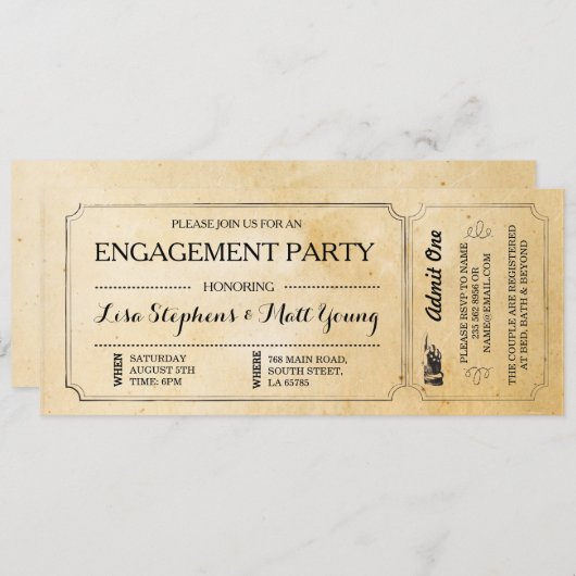 Ticket Couples van de Partij van de overeenkomst R Kaart (Voorkant / Achterkant)