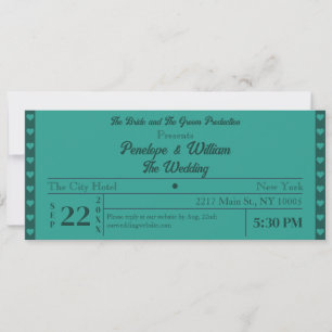 Ticket Eenvoudige Retro Stijl Groene Bruiloft Kaart
