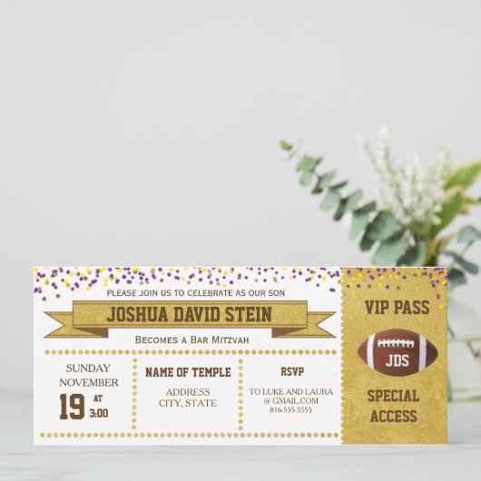 Ticket Football thema Bar Mitzvah Kaart (Staand voorkant)