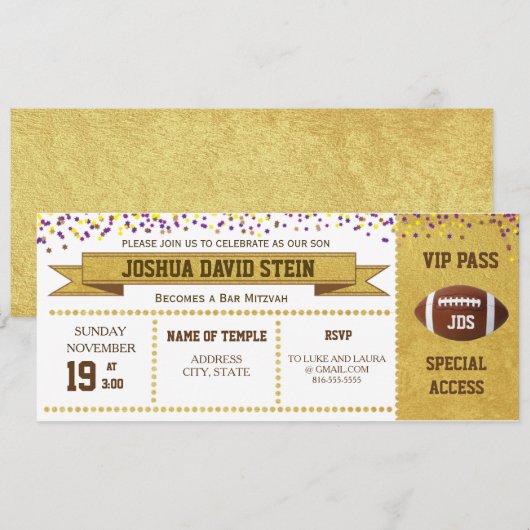 Ticket Football thema Bar Mitzvah Kaart (Voorkant / Achterkant)