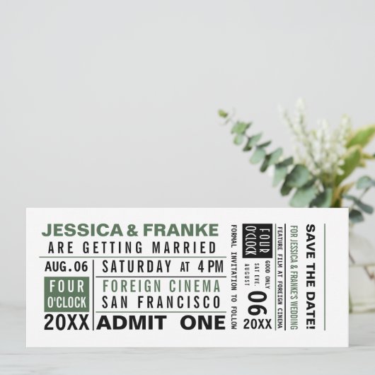 Ticket Green sparen de Uitnodiging van de Datum (Staand voorkant)