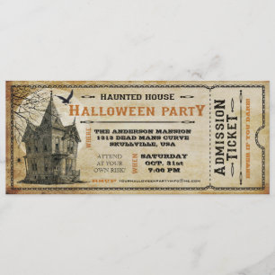 Ticket I van de  Haunted House Halloween Party Kaart