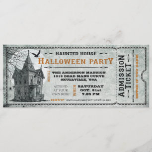 Ticket II van de  Haunted House Halloween Party Kaart