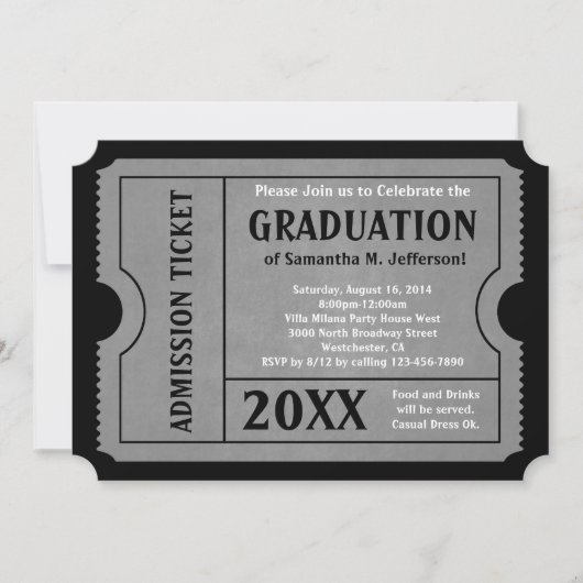 Ticket Invitation Black and Grey Afstuderen Kaart (Voorkant)