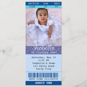 Ticket Invitation Blue Glitter Photo Movie Theater Kaart