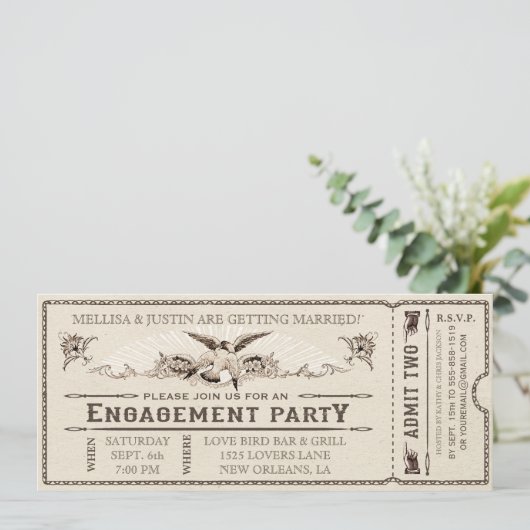 Ticket Invitation II van de  Engagement Party Kaart (Staand voorkant)