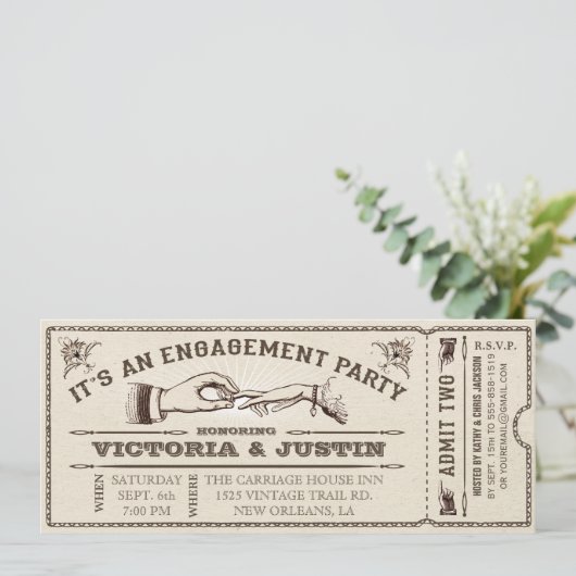 Ticket Invitation III van de  Engagement Party Kaart (Staand voorkant)
