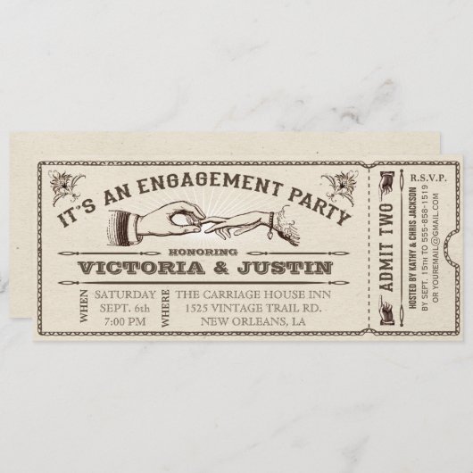 Ticket Invitation III van de Engagement Party Kaart (Voorkant / Achterkant)