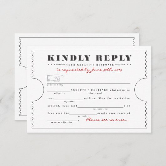 Ticket Libs-reactiekaart RSVP Kaartje (Voorkant / Achterkant)