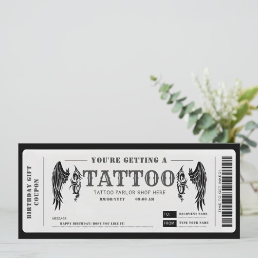 Ticket met voucher voor persoonlijk Tattoo Kaart (Staand voorkant)
