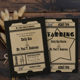 Ticket Old Hollywood Wedding Invitations Kaart