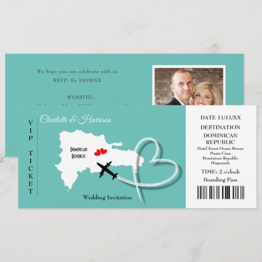Ticket Pass Destination Dominican Republic Wedding Kaart (Voorkant / Achterkant)