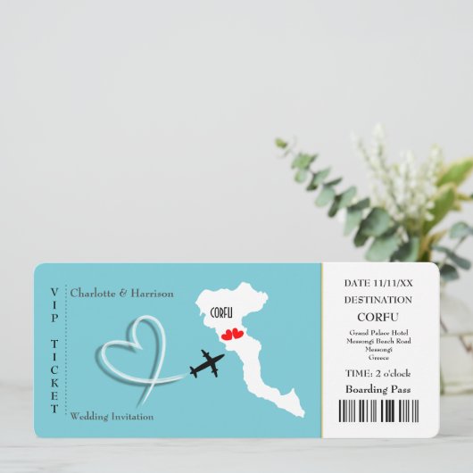 Ticket Pass Trouwbestemming Corfu Kaart (Staand voorkant)