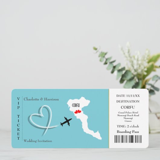 Ticket Pass Wedding Destination Corfu Kaart (Staand voorkant)