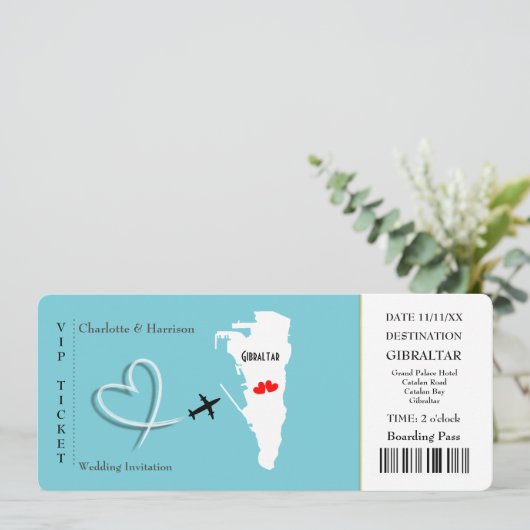 Ticket Pass Wedding Destination Gibraltar Kaart (Staand voorkant)