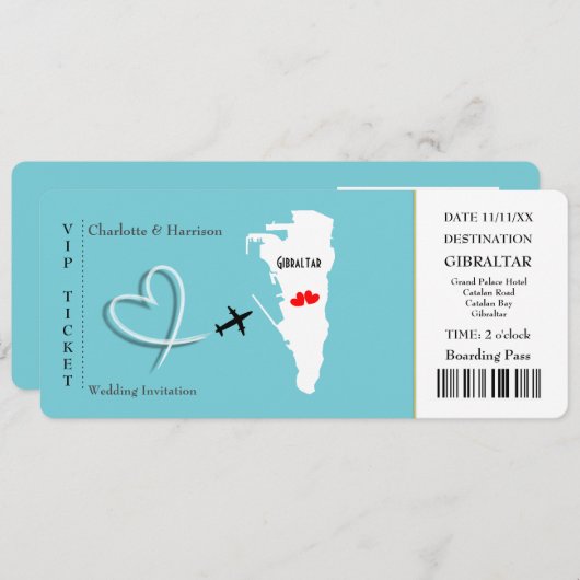 Ticket Pass Wedding Destination Gibraltar Kaart (Voorkant / Achterkant)