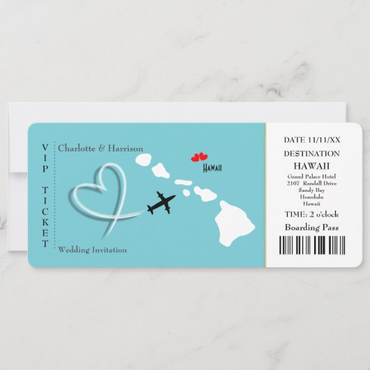 Ticket Pass Wedding Destination Hawaii Kaart (Voorkant)