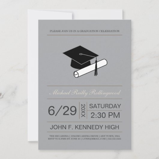 Ticket Pet & Diploma Afstuderen Uitnodigen: Zilver Kaart (Voorkant)