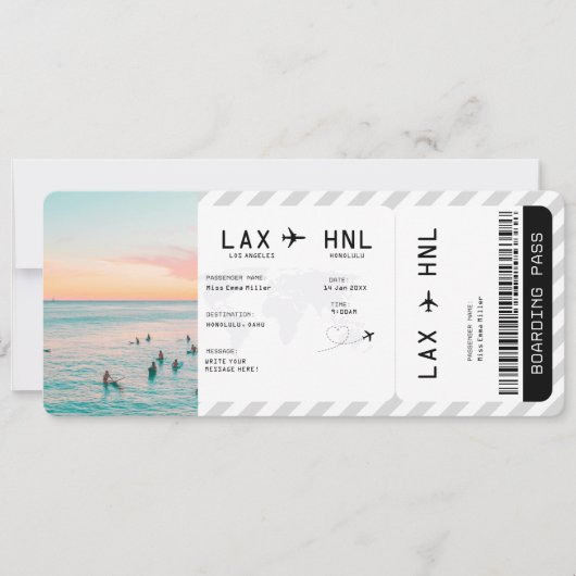 Ticket Plane Surprise Trip Travel Boarding Pass Kaart (Voorkant)