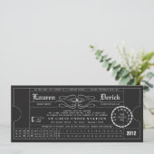 Ticket Punch Card Tea Length Invitation in Black Kaart (Staand voorkant)