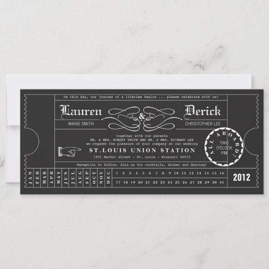 Ticket Punch Card Tea Length Invitation in Black Kaart (Voorkant)
