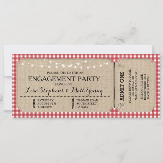 Ticket Red Check Rustiet van de Partij voor de ser Kaart (Voorkant)