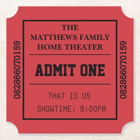 Ticket Red Home Theater Persoonlijke film Kartonnen Onderzetters (Voorkant)