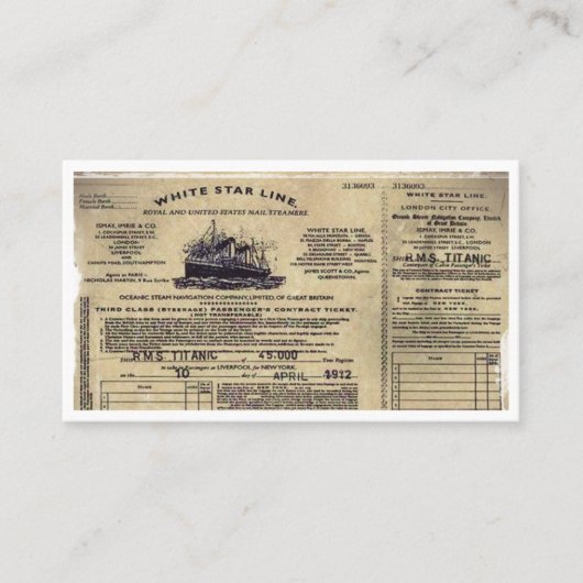 Ticket RMS Titanic 1912 (Voorkant)
