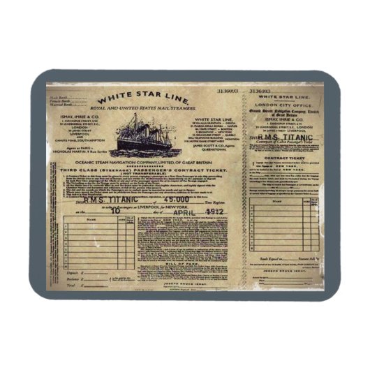 Ticket RMS Titanic 1912 Magneet (Horizontaal)