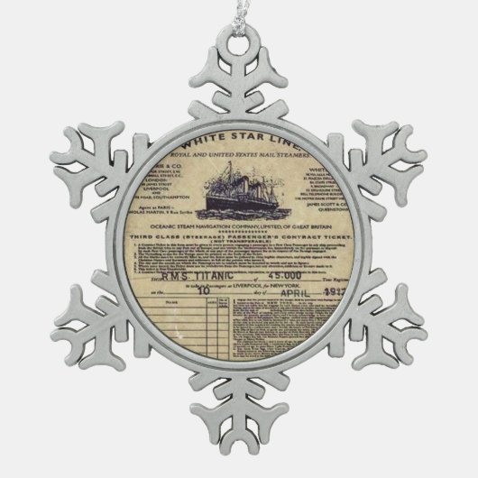 Ticket RMS Titanic 1912 Tin Sneeuwvlok Ornament (Voorkant)